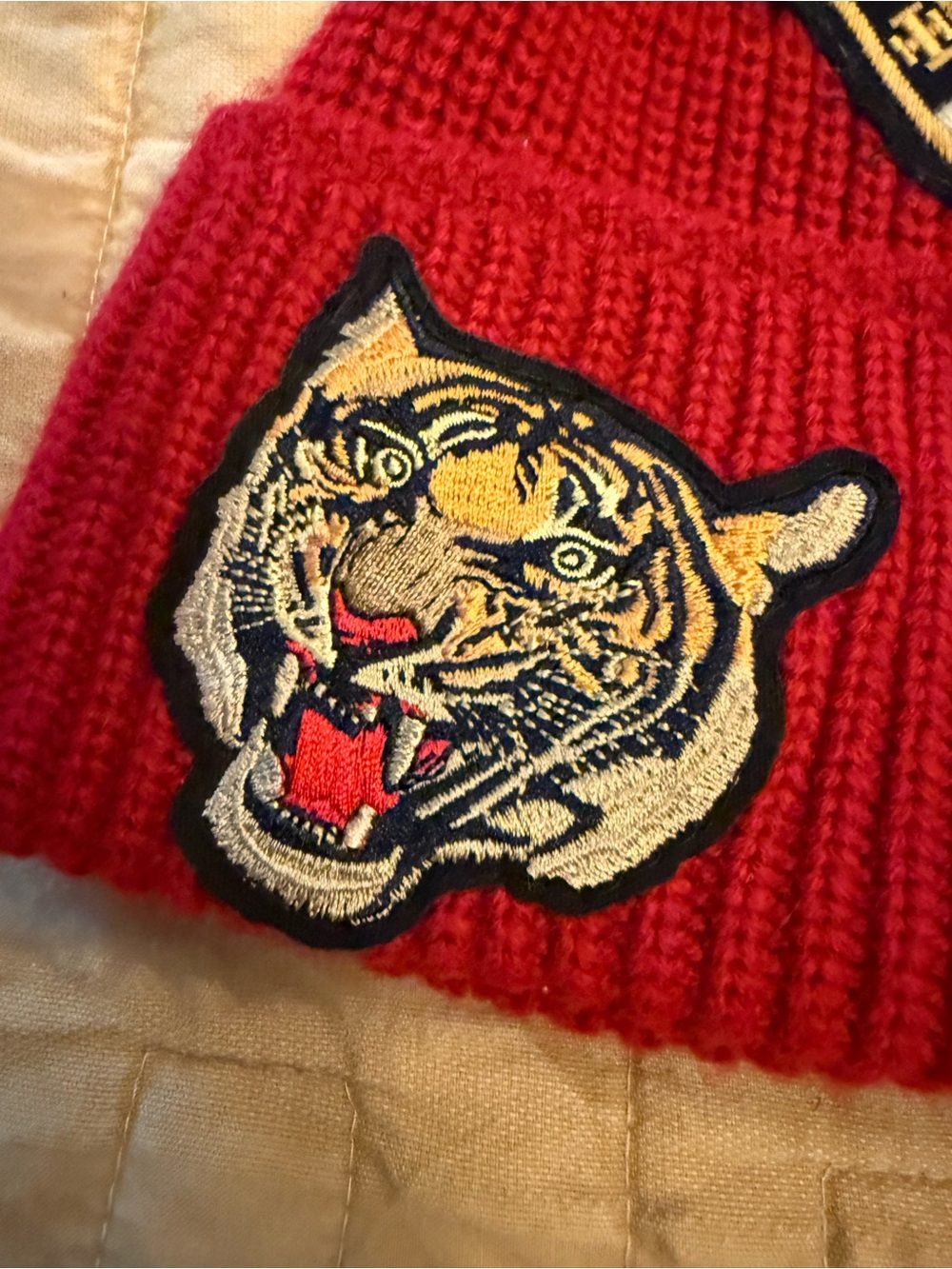 Polo Ralph Lauren RL Naval Tailors Red Beanie with Tiger, Crest & Star Patches - Picture 3 of 7